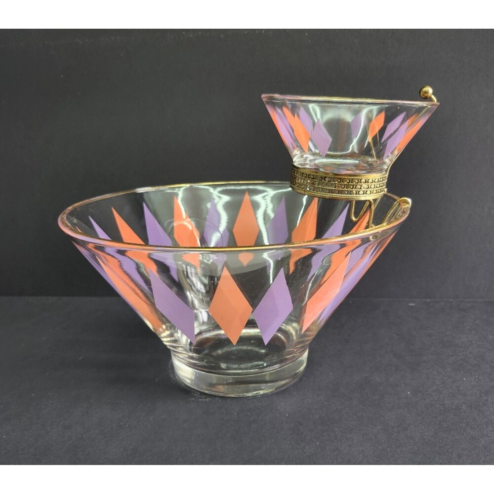 Vintage Anchor Hocking Chip and Dip Bowl Set Harlequin Pattern MCM Vintage 60s